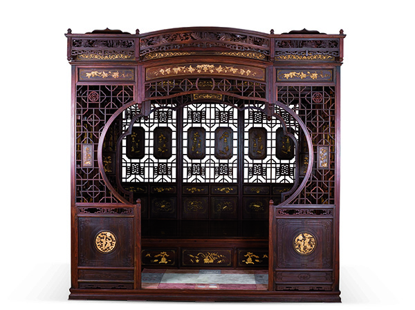 大叶檀镶黄杨木千工架子床